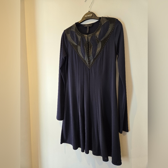 BCBG Max Azria Navy Dress with Leather Collar Size XS - Picture 4 of 11